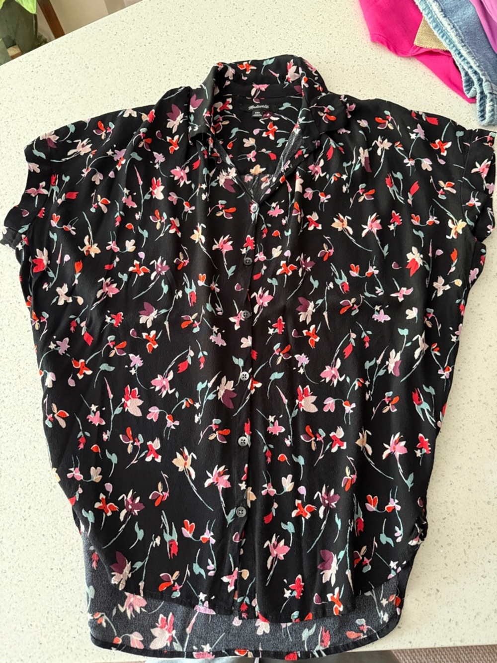 Madewell Black Floral Button-Front Blouse
